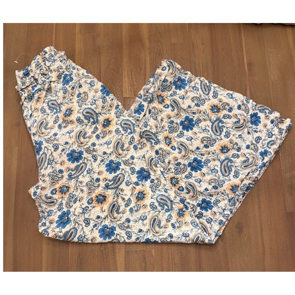 Patrons of Peace Blue Paisley Floral Smocked Wide Leg Palazzo Pants Womens Small
